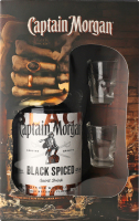 Набор Напиток алкогольный 1л 40% на основе карибского рома Black Spiced + 2 рюмки Captain Morgan 3шт