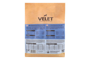 Корм д/дорослих собак середніх та великих порід Преміум з лососем та рисом сухий 2кг Velet