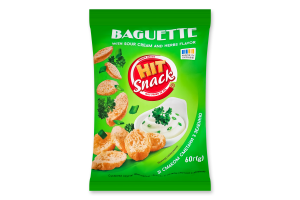 Сухарики хрусткі оригінальні зі смаком сметани з зеленню Багет Hit snack м/у 60г