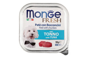 Корм консервированный полноценный для взрослых собак Паштет с тунцом Fresh Monge лоток 100г
