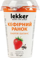 Напиток кефирный 1.5% с фруктовым наполнителем пастеризованным Клубника-чиа Кефирное утро Lekker ст 180г