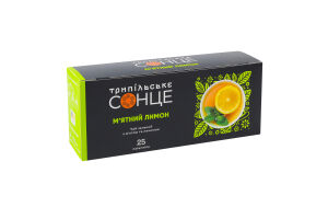 Чай зелений байховий дрібний з м'ятою та ароматом лимона М'ятний лимон Трипільське Сонце к/у 25х1.5г