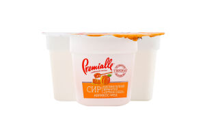 Сир кисломолочний зернистий з наповнювачем Абрикос-мед 7% 150г стакан Преміалле