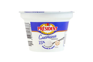Сметана 15% President ст 180г