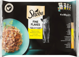 Набор кормов консервированных для взрослых котов Ассорти из мяса птицы в желе Нежные кусочки Sheba м/у 4х85г