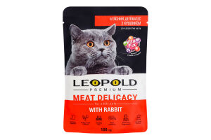 Корм консервований для дорослих котів М'ясний делікатес з кроликом Premium Leopold д/п 100г
