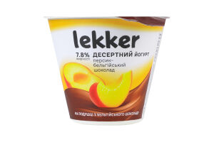Йогурт 7.8% десертный с наполнителем Персик-бельгийский шоколад Lekker ст 180г