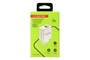 Пристрій зарядний мережевий білий 20W USB-A Type-C Euroelectric
