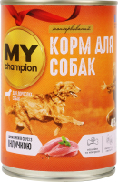 Корм консервированный полнорационный для взрослых собак Кусочки в соусе с индейкой My Champion ж/б 415г