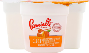Сир кисломолочний зернистий з наповнювачем Абрикос-мед 7% 150г стакан Преміалле
