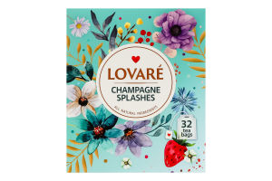 Бленд чаю чорного зеленого байхового дрібного з ягодами пелюстками ароматом суниці Champagne Splashes Lovare к/у 32х2г