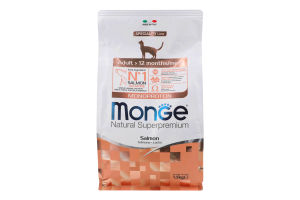 Корм сухий повнораціонний для котів з лососем Adult Natural superpremium Monge м/у 1.5кг