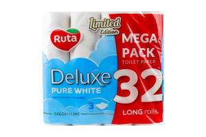 Бумага туалетная 3-х слойная 160 листов Pure white Deluxe Ruta 32шт