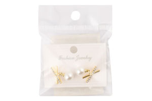 Сережки-гвіздки жовтий метал з камінцями та штучною перлиною в асортименті ZBYK250513212