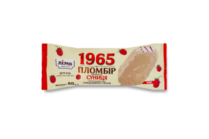 Мороженое 12% эскимо пломбир в шоколадной белой глазури с миндальными стиками с наполнителем Земляника 1965 Лімо м/у 80г