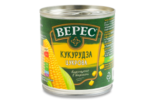 Кукуруза сахарная из целых зерен консервированная стерилизованная вакуумированная Верес в/с ж/б 170г