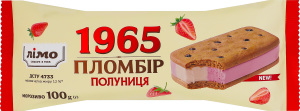 Мороженое 12% двухслойное в сахарном печенье с дропсами и изюмом Клубника Пломбир 1965 Лімо м/у 100г