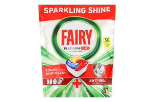 Средство для мытья посуды в посудомоечных машинах в капсулах Лимон All in One Platinum Plus Fairy 36шт