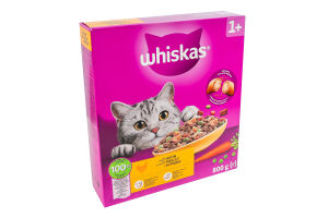 Корм сухой полнорационный для взрослых котов с курицей Whiskas к/у 800г