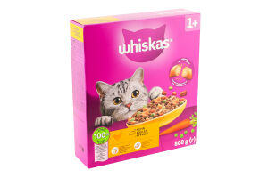 Корм сухой полнорационный для взрослых котов С курицей Whiskas к/у 800г