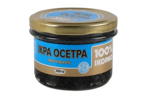 Икра имитированная зернистая черная осетровая пастеризованная 100% Ікорно с/б 200г