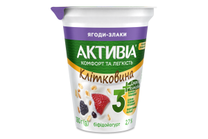 Бифидойогурт 2.7% с бифидобактериями Actiregularis с наполнителем Ягоды-злаки Активіа ст 260г