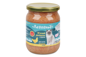 Корм консервированный для котов Мясной деликатес с курицей Премиум Леопольд с/б 500г