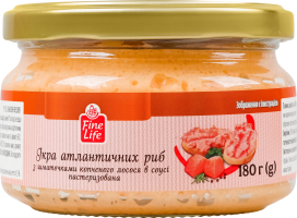 Икра атлантических рыб с кусочками копченого лосося в соусе пастеризованная Fine Life с/б 180г