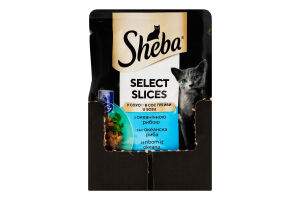 Корм консервированный полнорационный для взрослых котов с океанической рыбой в соусе Отборные кусочки Sheba д/п 85г