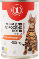 Корм консервированный для взрослых котов Мясное ассорти Паштет ТМ "1" ж/б 400г
