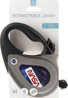 Повідець-рулетка д/собак до 25кг R-leash NASA21 чорний світловідбиваюча стрічка р.M 5м WauDog