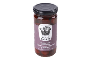 Оливки сорту Каламата з кісточкою консервовані пастеризовані Food Basket с/б 240г