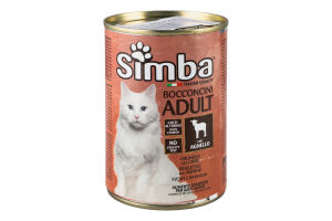 Корм консервований для дорослих котів з м'яса ягня шматочки в соусі Simba з/б 415г