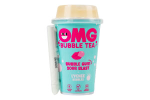 Напиток безалкогольный со вкусом кислой жвачки и шариками со вкусом личи OMG Bubble tea ст 265мл