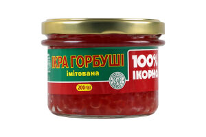 Икра имитированная зернистая красная горбуши пастеризованная 100% Ікорно с/б 200г