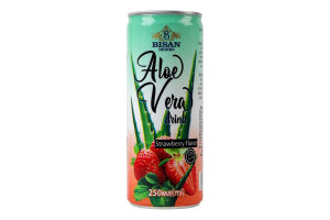 Напій безалкогольний соковий негазований з ароматом полуниці Aloe vera Bisan Drinks з/б 250мл