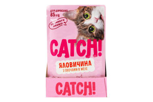 Корм влажный полнорационный для взрослых котов с говядиной и овощами в желе Catch! д/п 85г