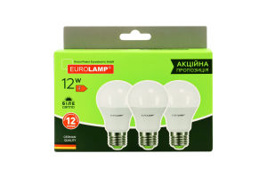 Лампа светодиодная 12W E27 4000K Eurolamp 3шт
