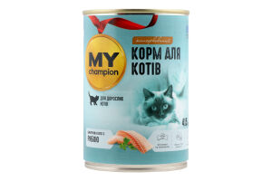 Корм д/котів Шматочки з рибою в желе 415г ж/б My Champion