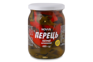 Перець гострий маринований пастеризований Novus с/б 480г