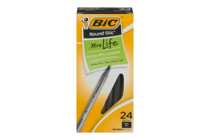 BiC Round Stic Xtra-Life Ball Pens Medium Black - 24 CT