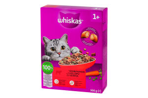 Корм сухой полнорационный для взрослых котов с говядиной Whiskas к/у 300г