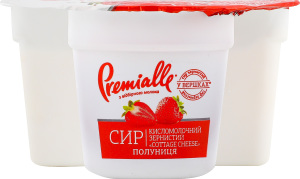 Сир кисломолочний з полуницею зернистий 7% 150г Преміалле