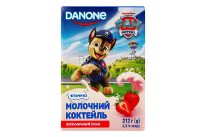 Коктейль молочный 2.5% Клубничный Paw Patrol Danone т/п 212г