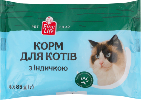 Корм консервированный полнорационный для взрослых котов с индейкой Fine Life м/у 4х85г
