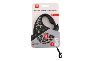 Повідець-рулетка д/собак до 12кг R-leash з контейнером д/пакетів леопард світловідбиваюча стрічка р.S 3м WauDog