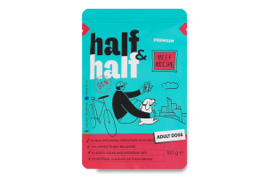 Корм влажный полнорационный для взрослых собак с говядиной в соусе Beef recipe Premium Half&Half д/п 100г