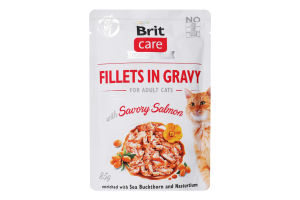 Корм вологий для дорослих котів Fillets in Gravy with Savory Salmon Care Brit м/у 85г