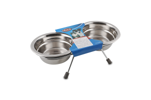 Миска д/котів 2*250мл метал подвійна з шумопоглинаючими кільцями на металевій підставці Тріксі