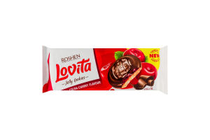 Печиво здобне з какао та желейною начинкою зі смаком вишні Lovita Jelly Cookies Roshen м/у 135г